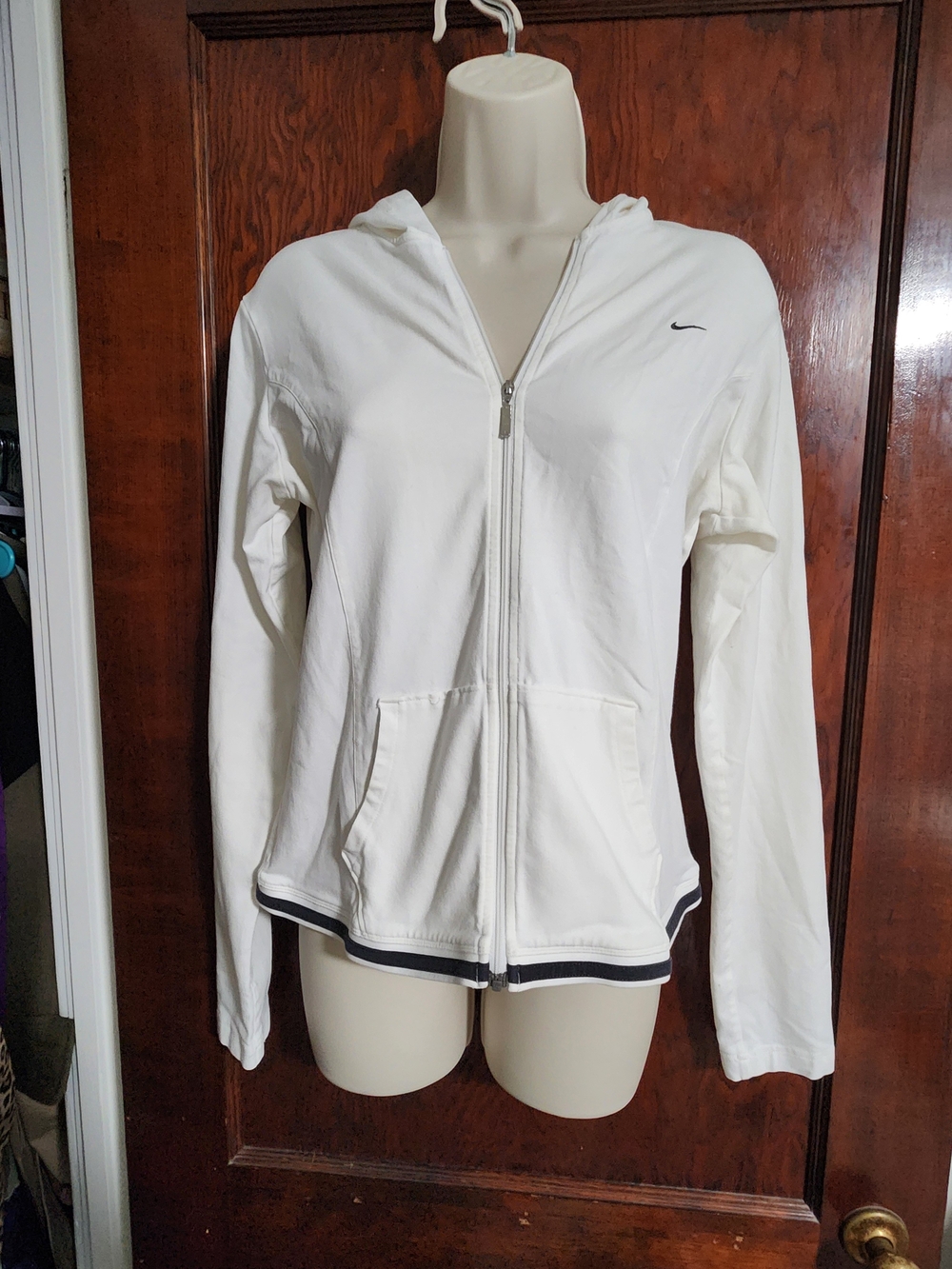 Nike Vintage Y2K White Full Zip Hoodie Striped Trim NWOT L 12-14